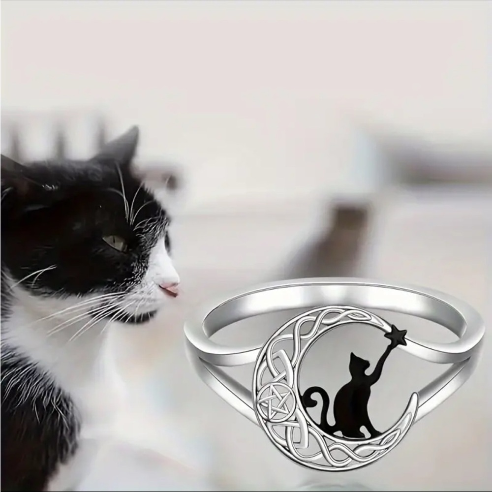 Black Cat Ring (White Gold Plated) - Picture 2 of 3